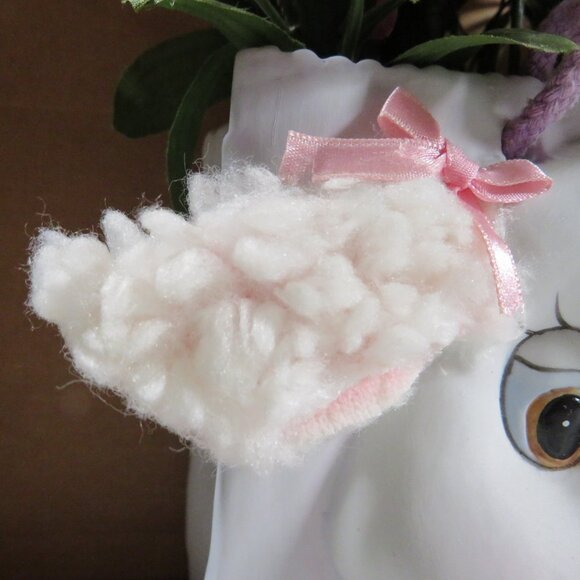 Porcelain Sheep Lamb Planter with Pink & White Flowers - Picture 4 of 9